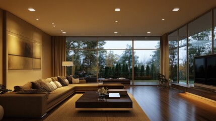 Modern Living Room with Large Windows and Natural Light