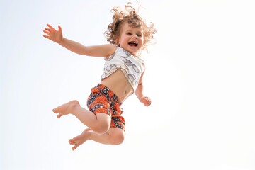 A child jumping in mid-air, with an expression of pure joy, cut out against a white background.