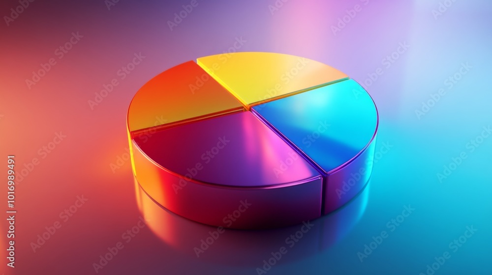 Poster colorful abstract pie chart on reflective surface