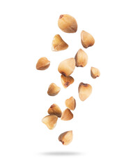 Buckwheat groats in the air on a transparent background