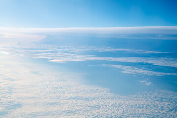 Top view of clouds, view from airplane, natural white background