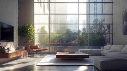 Fototapeta premium Modern Bright Living Room with Garden View