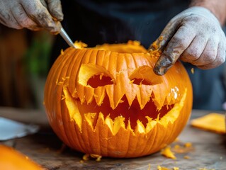 Halloween pumpkin preparation for stock images