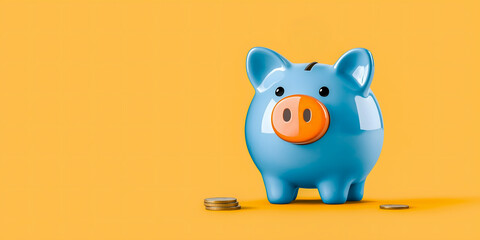 Piggy Bank with Coin Dropping on a Bright Orange Background
