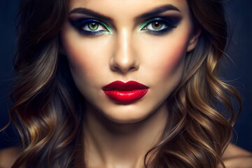 Fototapeta premium Close-up portrait of woman with curly hair and bold makeup