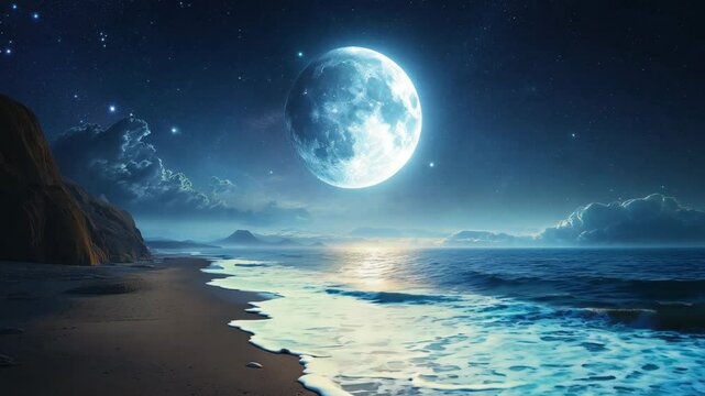 peaceful quiet paradise beach beautiful seashore under starry milky way sky