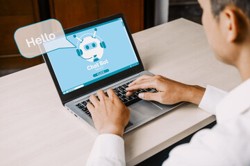 AI Chatbot smart digital customer service application concept. Computer or mobile device application using artificial intelligence chat bot automatic reply online message to help customers instant uds