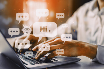 AI Chatbot smart digital customer service application concept. Computer or mobile device...