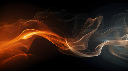 Elegant Smoke Waves: Abstract Orange and Gray Flow on Black Background
