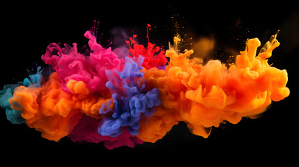 Stunning Color Cloud: Dynamic Explosion of Pigments Against Black Background