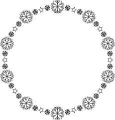 Snowflake circle frame. Winter snowflake round border.