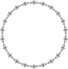 Snowflake circle frame. Winter snowflake round border.