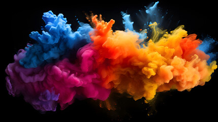 Vivid Color Burst: Dynamic Clouds of Pigments on Black Background