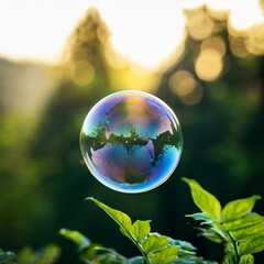 Spiegelnde Seifenblase inmitten der Natur