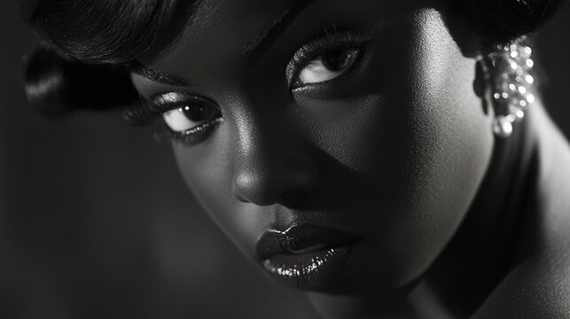 extremely beautify Black Woman from the 1920s starring at something slightly above the camera