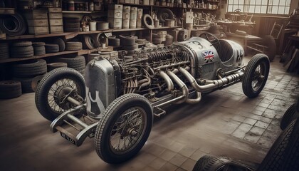 Fototapeta premium Vintage racing car in the garage