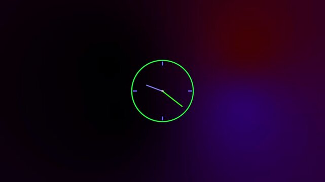 Digital clock icon green color animated. Clock icon moving arrows rooted 12 hour in the circle on colourfull background.