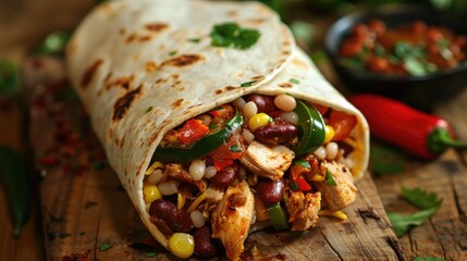 Burrito with Chicken Peppers and Beans Top View