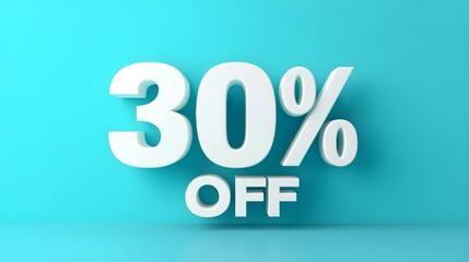 White '30% OFF' Promotional Sign on a Turquoise Background with Copy Space
