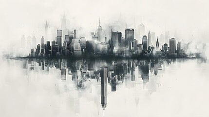 Ethereal Cityscape Reflection: A Dreamlike Urban Skyline