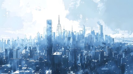 A Dreamy Blue Skyline: A Stunning Artistic View of a Cityscape