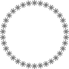 Snowflake circle frame. Winter snowflake round border.