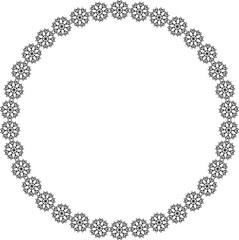 Snowflake circle frame. Winter snowflake round border.