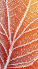 Obraz premium Close-up of a frozen autumn leaf displaying vibrant colors and frosty edges captured in detail