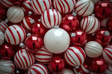 Obraz premium Red and White Striped Christmas Ornaments and toys or balls. AI generated image