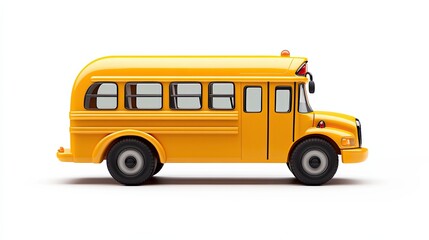 A bright yellow school bus isolated on a white background, showcasing every detail from wheels to windows.