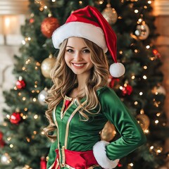 Christmas Elf in Festive Green and Red Costumes. AI generated image