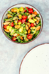 Plate with pickled mussels salad.