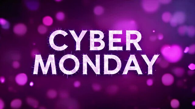 Neon letters "Cyber Monday" on purple bokeh background
