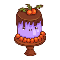 Cute kawaii cake. Vector illustration of food, sweets.