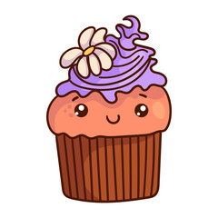 Kawaii food cartoon of cupcakes illustration. vector icon of cute Japanese doodle style for kid product, sticker, shirt, wallpaper, card