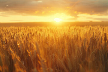 Obraz premium A field of golden wheat with the sun shining brightly in the background