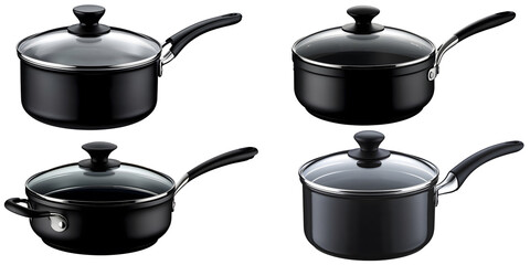 Casserole saucepan black dish set on white background