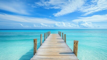 Wooden jetty in tropical lagoon with turquoise water