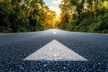 A long, asphalted road with upward arrows symbolizing growth, development, and the journey to success. Ideal for themes of progress, ambition, and continuous improvement.
