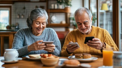 Senior couple drinking orange juice getting morning energy