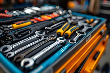 Fototapeta premium Organized Tool Set Displaying a Variety of Hand Tools in a Workshop
