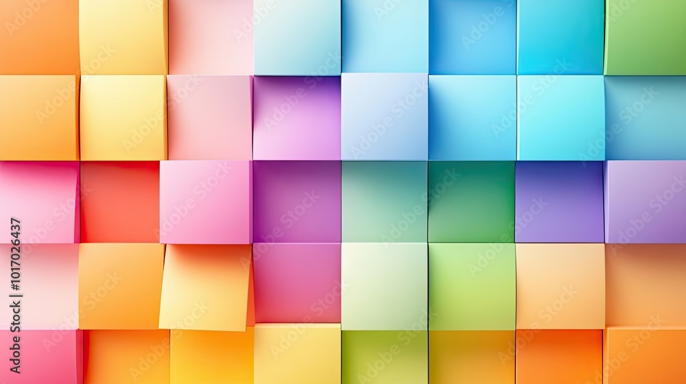 Poster a rainbow checkerboard pattern background with alternating squares in different rainbow hues, offeri