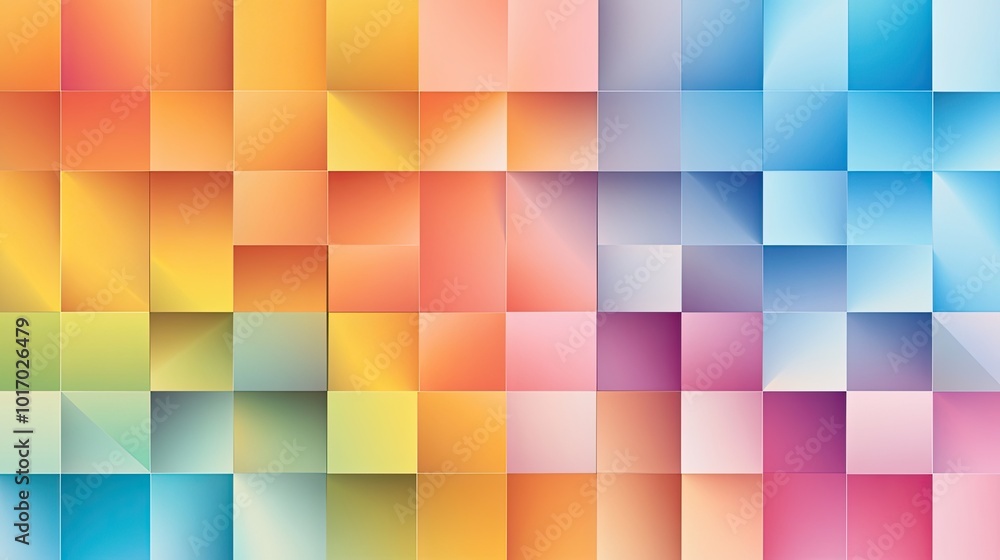 Poster a rainbow grid pattern background with colorful squares arranged in a neat, repeating formation, per