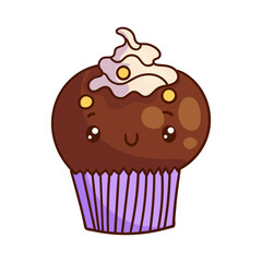 Kawaii food cartoon of cupcakes illustration. vector icon of cute Japanese doodle style for kid product, sticker, shirt, wallpaper, card