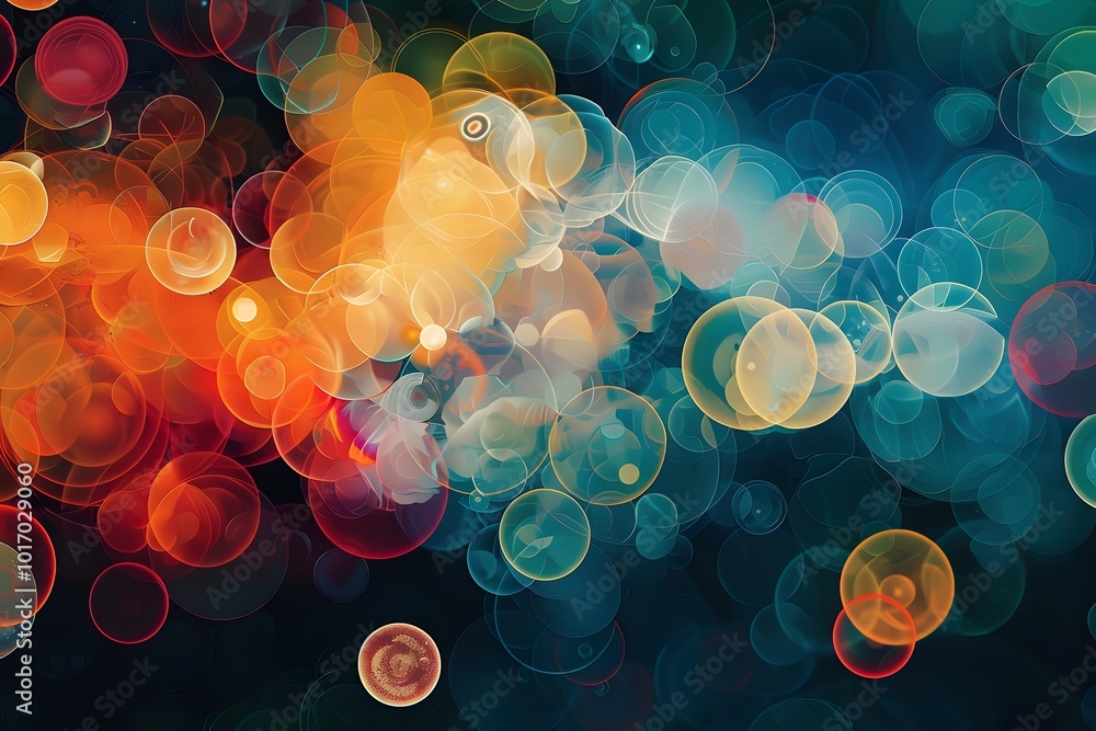 Poster vibrant abstract bokeh background with colorful circles and soft focus effects