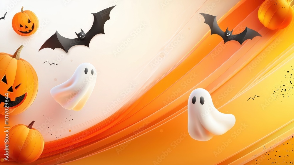 Poster an abstract halloween background with flowing ghostly shapes, sharp diagonal lines, and splashes of 