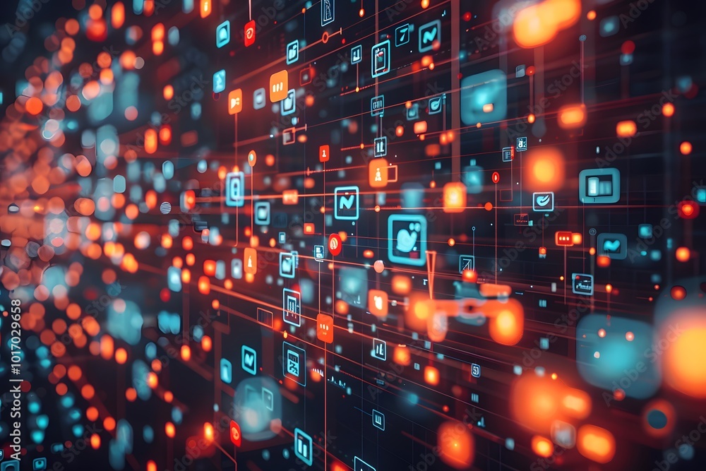 Poster abstract digital network with colorful icons and data connections