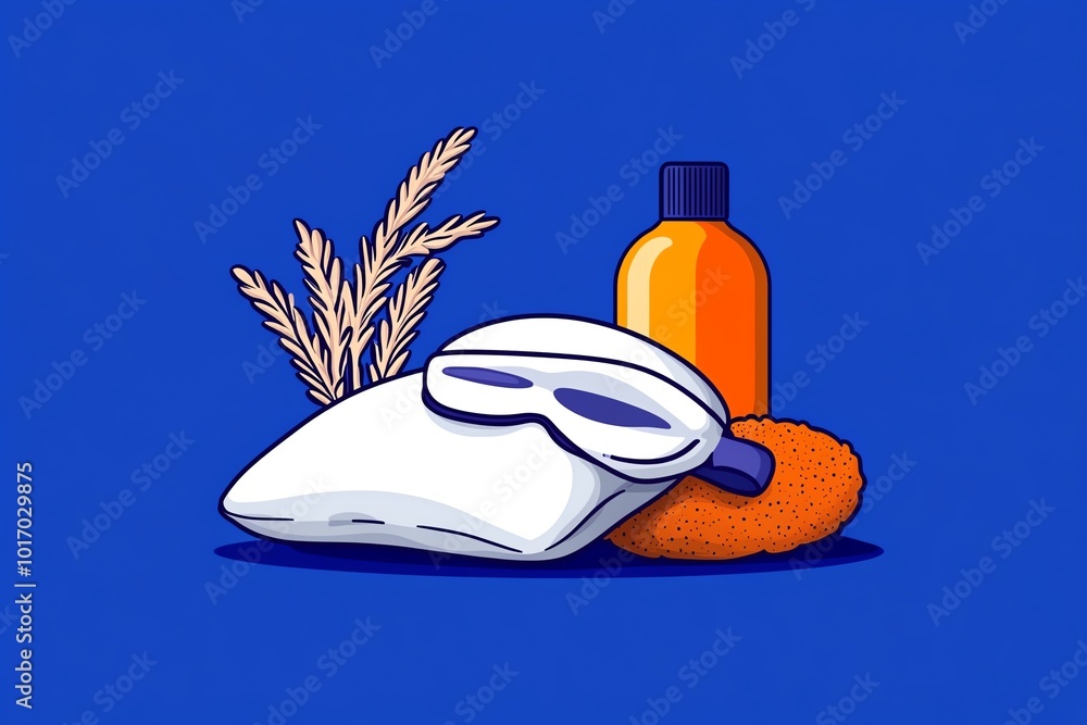 Poster Simple minimalist icon of an eye mask and soft pillow, representing the essentials of restful sleep