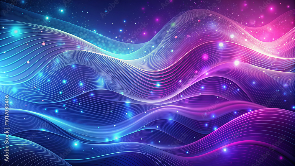Poster dynamic waves in blue and pink create a captivating abstract background, enhanced with shimmering li