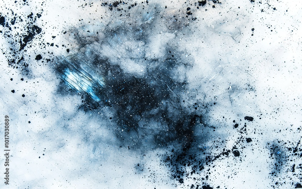 Aufkleber abstract blue and black ink splatter creating a dramatic effect on a white canvas for artistic explo